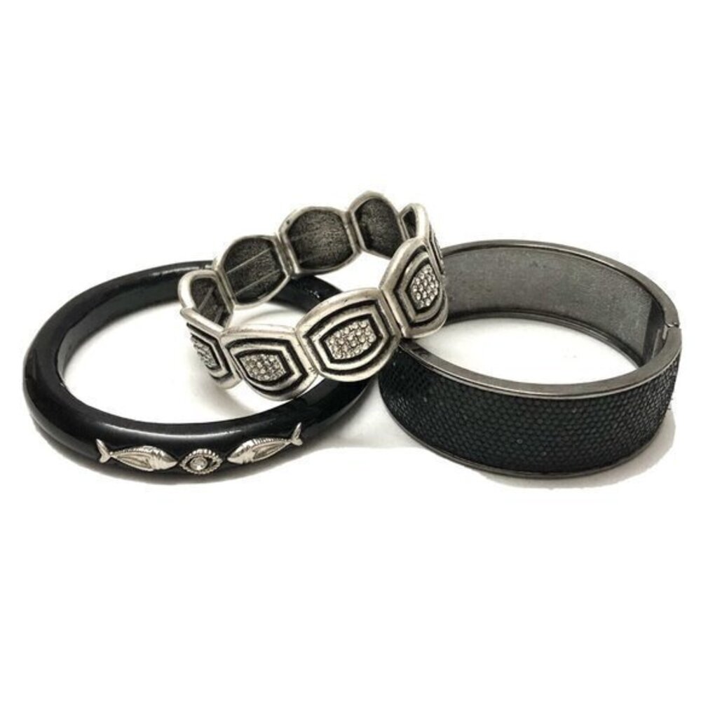 Mix Bulk Bracelet Bangle Lot Rhinestone, Black Scale, Wood, Stretch 3 Pieces Lot